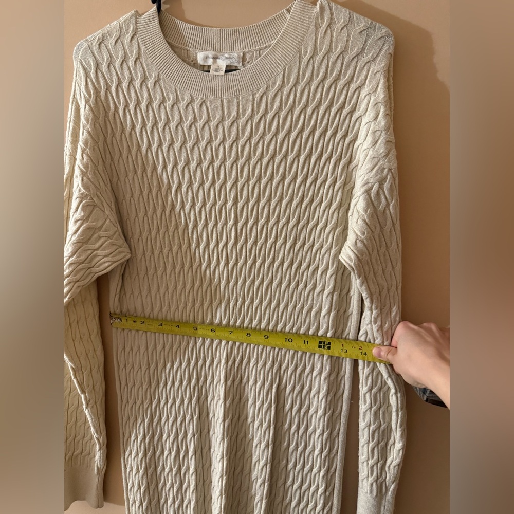 Treasure & Bond Textured Cream Long Sleeve Dress